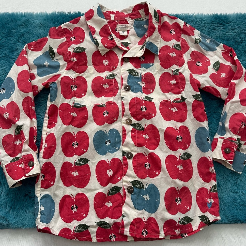 Blue Rooster Collection Red and Blue Apple Print Shirt Size 8 - Picture 6 of 11